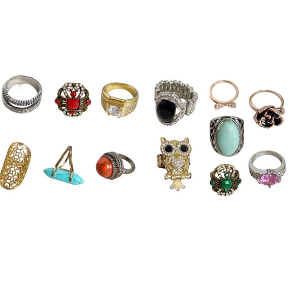 Vintage Jewelry Lot Of Costume Rings Larger Sizes Silver Gold